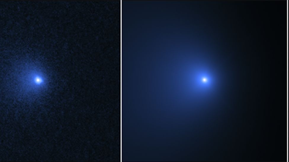 Three images of parts of the Bernardinelli-Bernstein comet