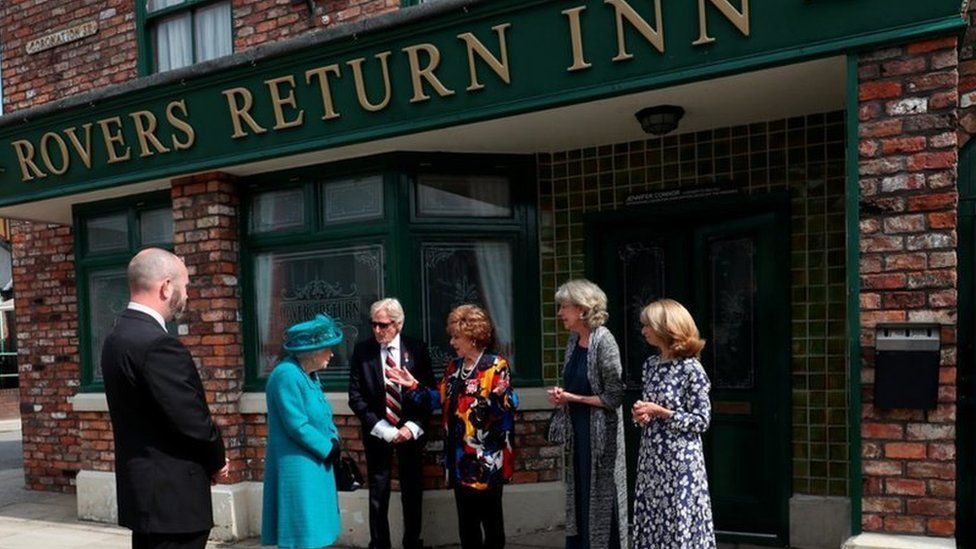 Queen Elizabeth outside the Rovers Return on the set of Coronation Street, Manchester, July 8, 2021