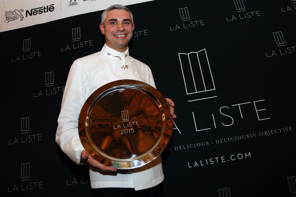 Benoit Violier, chef of the Restaurant de l'Hôtel de Ville, poses for a photo after been awarded First restaurant of La Liste Award in Paris on December 17, 2015