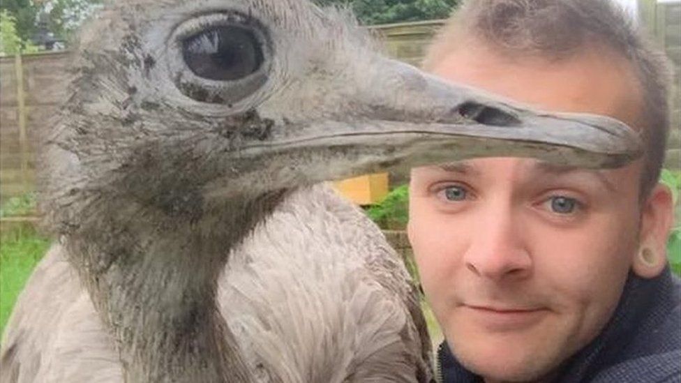 Lawrence the rhea with Max Robinson