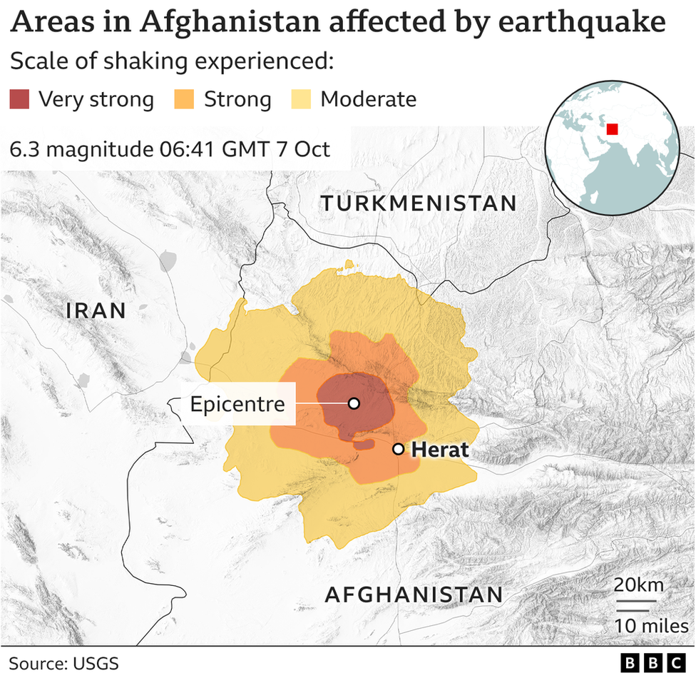 A map of quake affected area