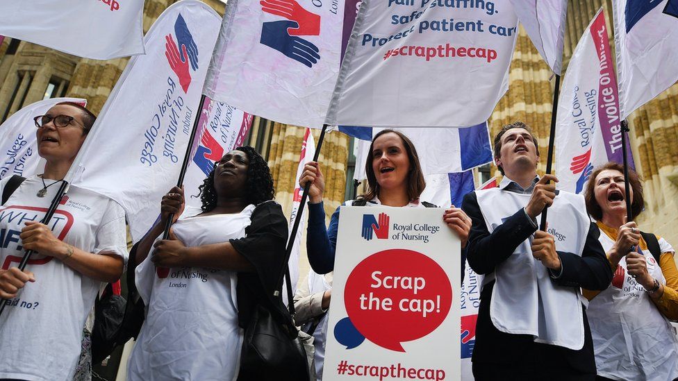 Nurses protesting against the pay cap