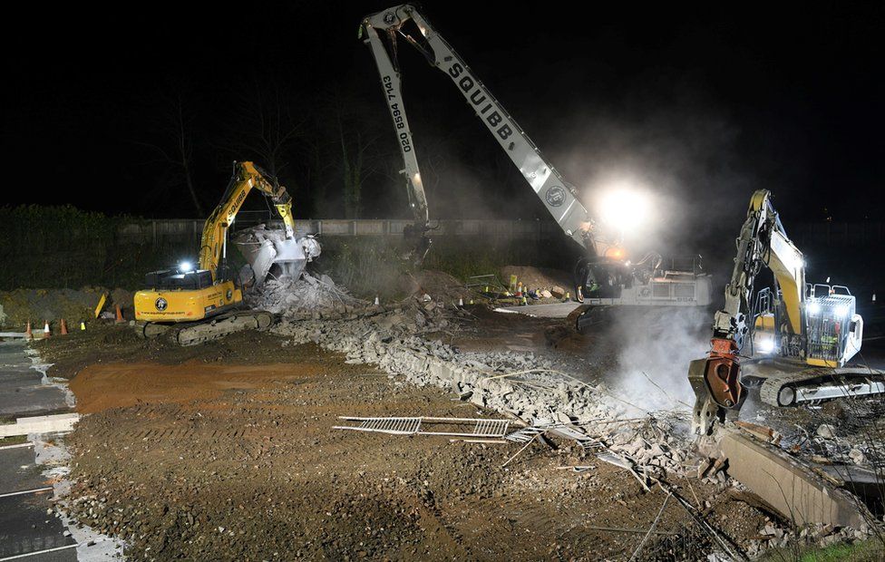 The demolished bridge