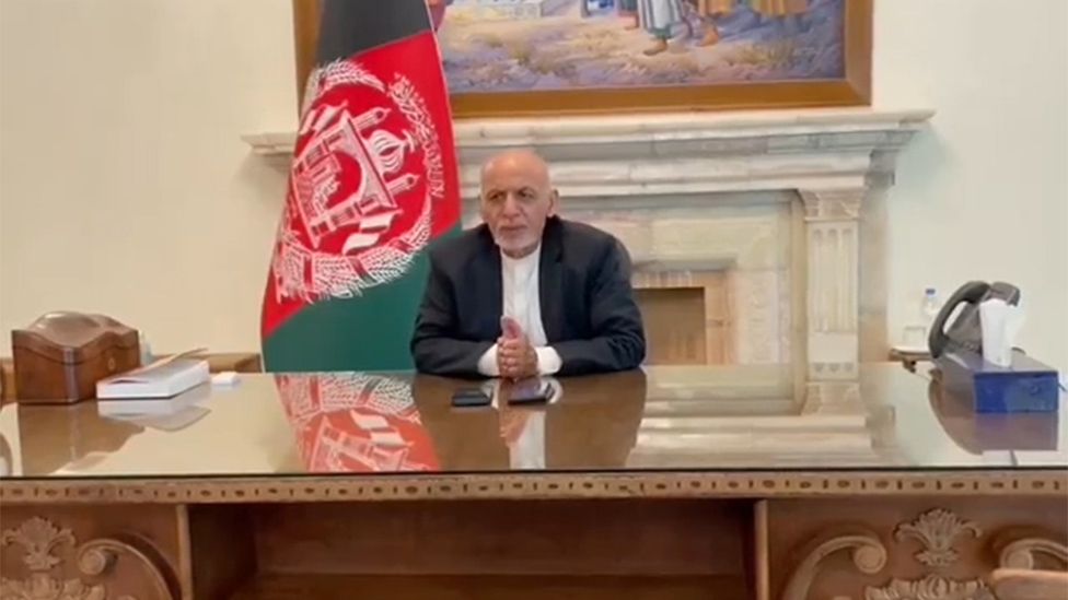 Ashraf Ghani appears in a Facebook video, 15 August 2021