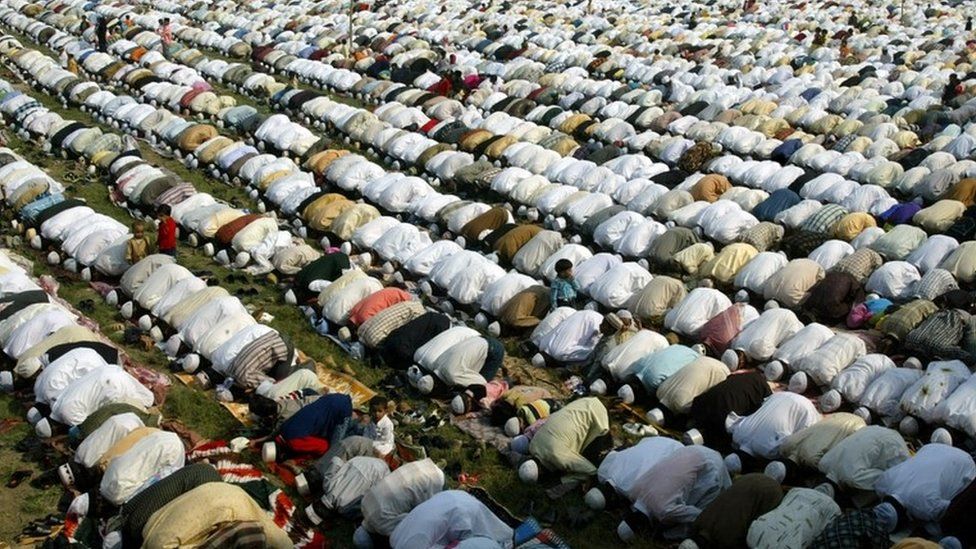 Muslims offer prayers in Allahabad, India, Saturday, Nov. 5, 2005.