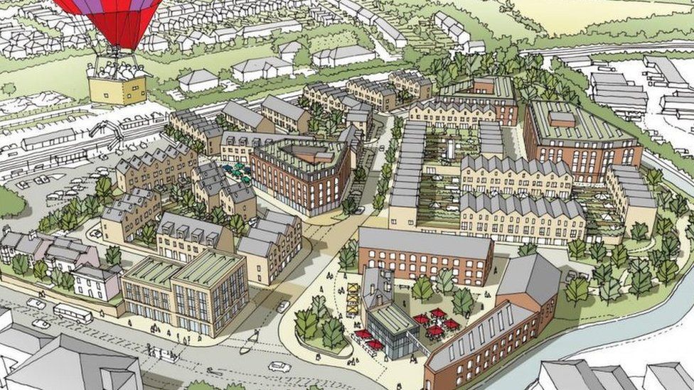 The plans for the former Bowyer's site in the form of a CGI shown from the air