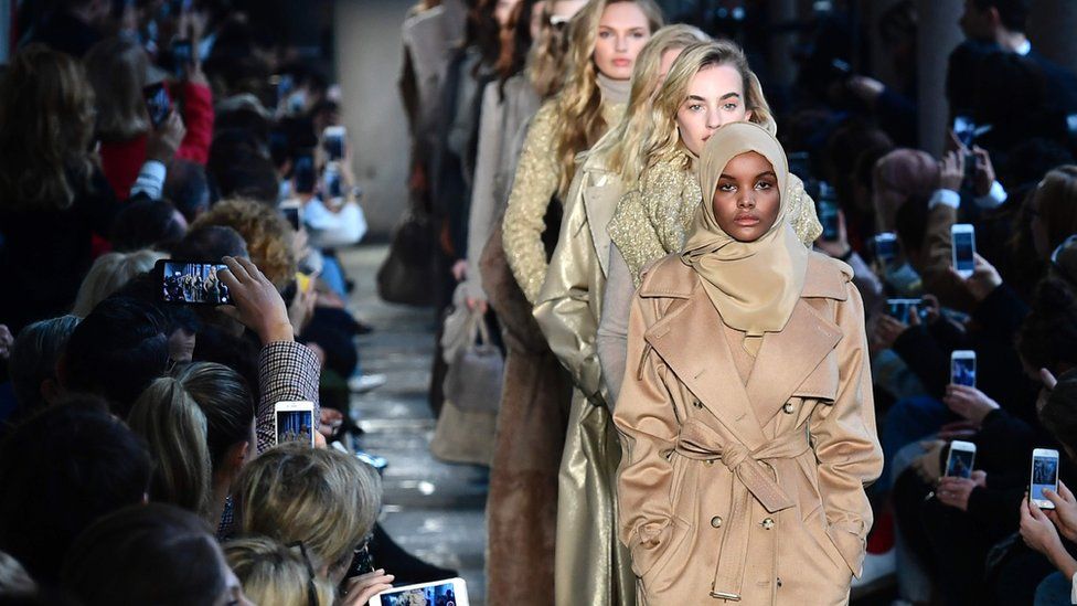 Somali model Halima Aden presents a creation for fashion house Max Mara during a fashion week in Milan, Italy - Thursday 23 February 2017