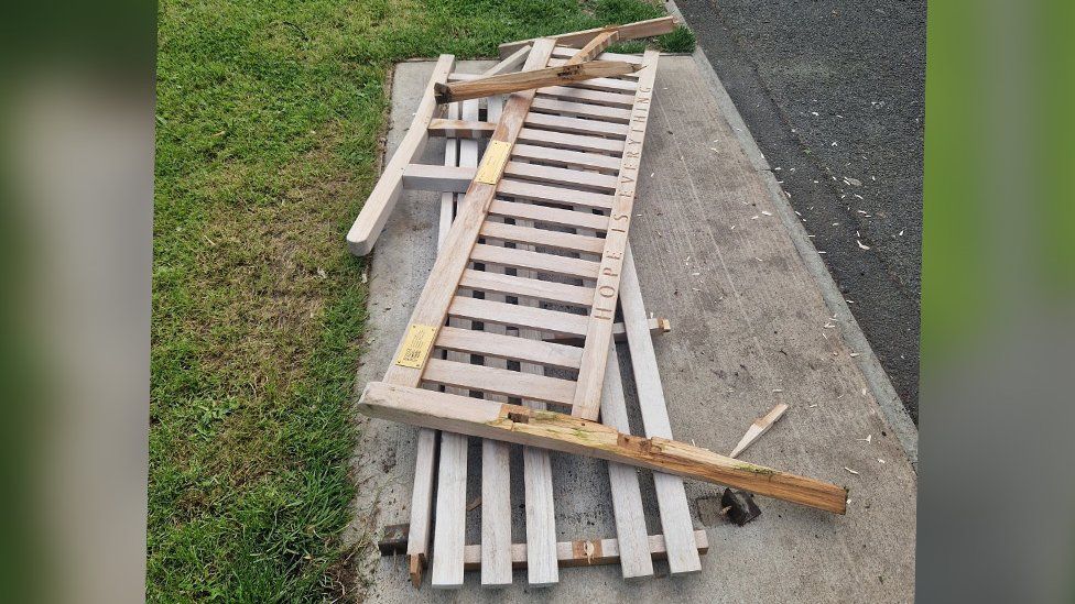 Vandalised After Life bench