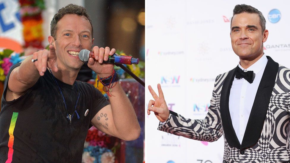 Chris Martin of Coldplay and Robbie Williams