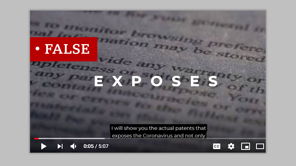 Screenshot of video about patents. Labelled "False".