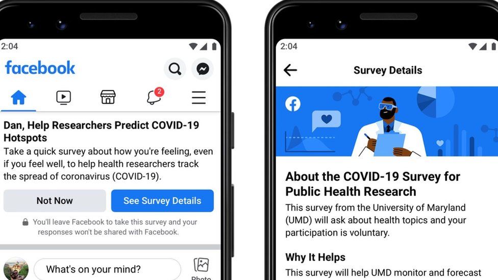 The survey asks Facebook users about their health and social distancing
