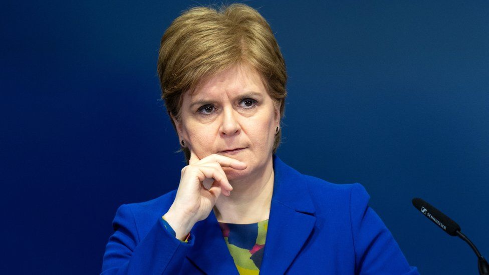 Nicola Sturgeon reacts as she answers questions on Scottish Government issues on 6 February