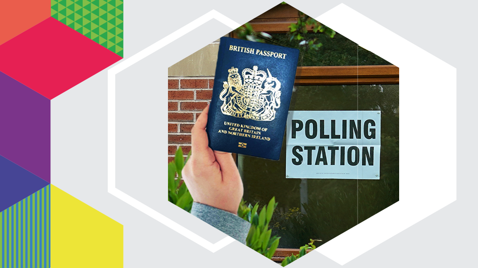 Polling station sign and a British passport