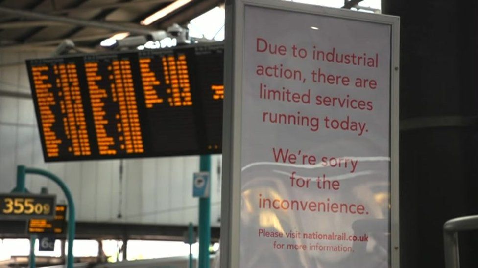 Train strike sign at Leeds station