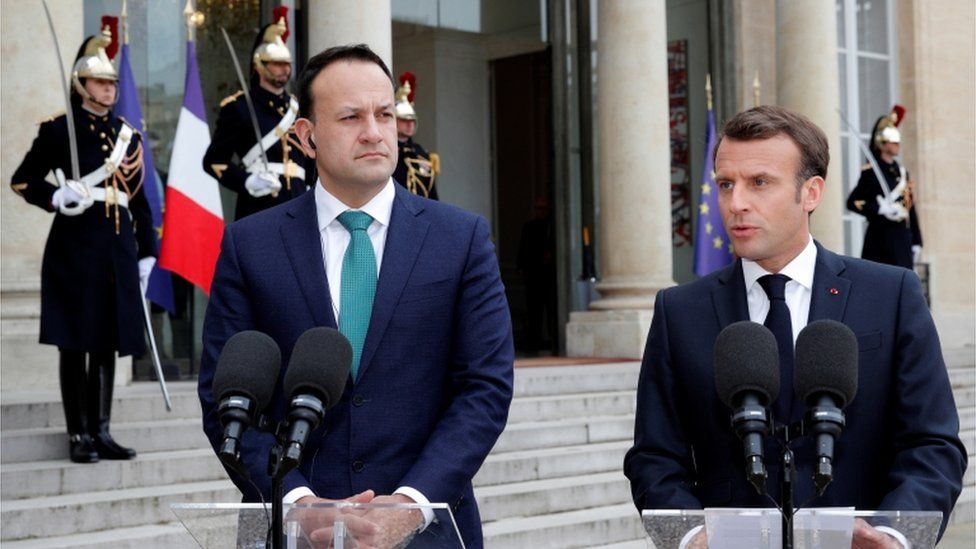 Irish Prime Minister Leo Varadkar pictured in Paris with French President Emmanuel Macron