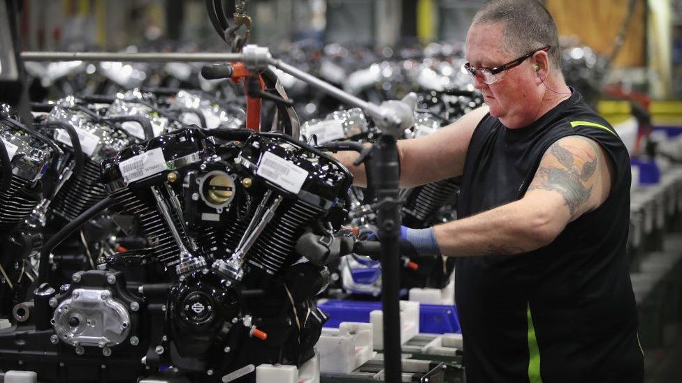 Harley-Davidson motorcycle engines are assembled at the company's Powertrain Operations plant on June 1, 2018 in Menomonee Falls, Wisconsin.