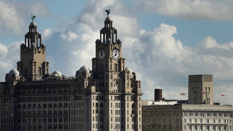 General skyline view of the iconic Liverpool waterfront property the Royal Liver building