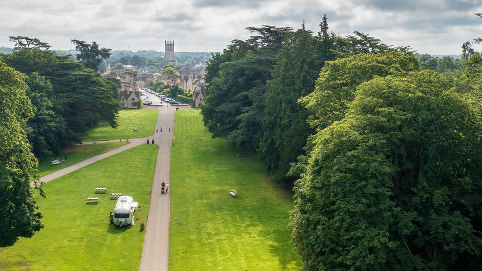 Drone image of Broad Avenue at Cirencester Park