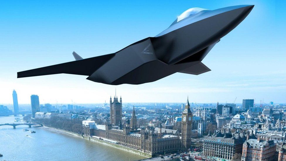 Concept art shows the new fighter jet rising about the Houses of Parliament in the UK