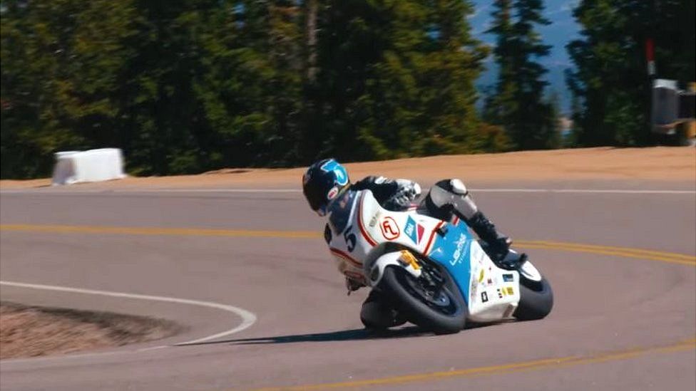 Lightning's electric superbike racing up a hill