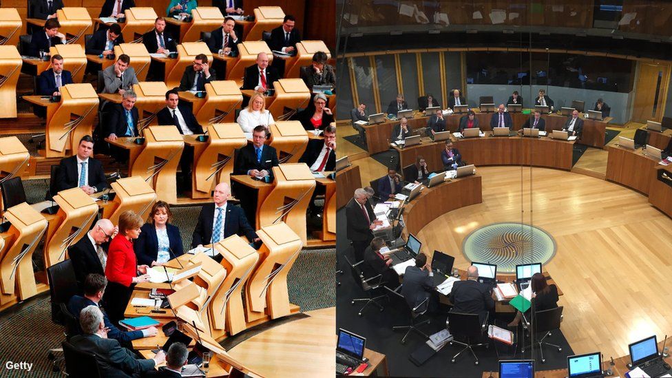 Scottish Parliament (left) and Welsh Assembly (right)