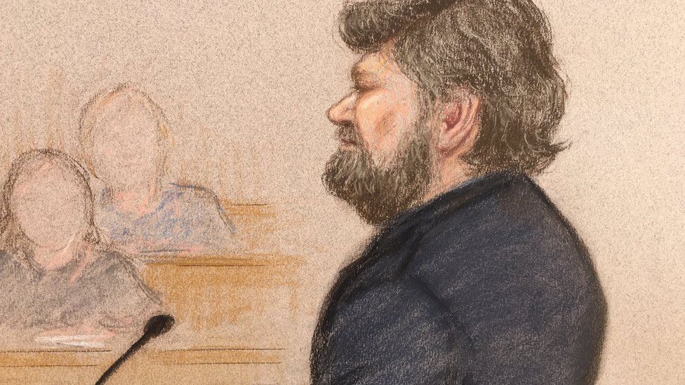 Courtroom sketch of Carl Beech giving evidence