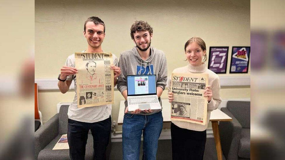 The Student's editor-in-chief Joe Sullivan, centre, with deputy editors-in-chief Callum Devereux, left, and Rachel Hartley, right