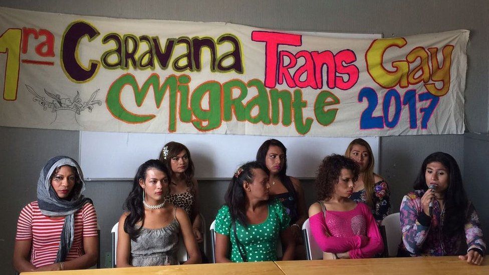 The trans caravan holding a press conference in Mexico