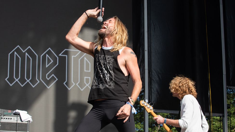 Lead singer and drummer Taylor Hawkins of Chevy Metal performs live on stage during BottleRock Napa Valley at Napa Valley Expo on May 25, 2019 in Napa, California.