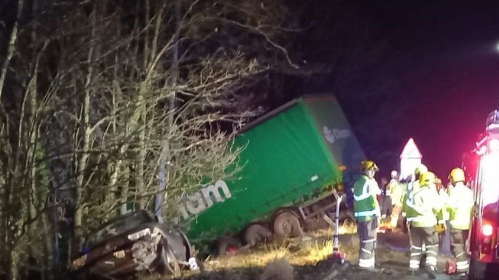 A38 crash Children escape before lorry hits broken down car BBC