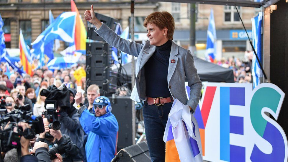 First Minister Nicola Sturgeon addressed independence supporters at an indyref2 rally in George Square earlier this month