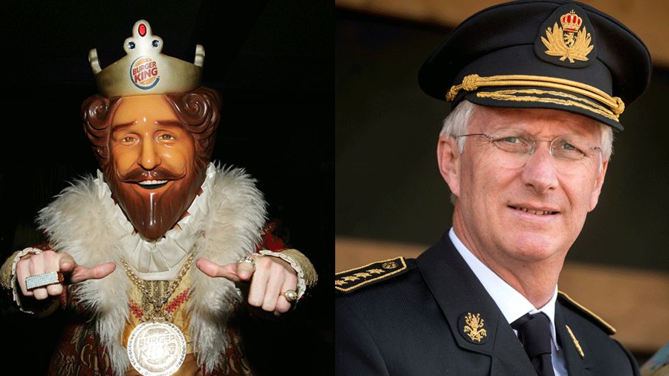 composite image of person in Burger King mask with King Philippe of Belgium