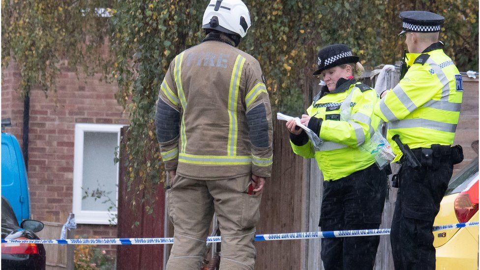 Police, forensics and fire investigators remain at the scene of a tragic fire that killed five people, including three children, in a house in Channel Close in Hounslow, West London on Sunday night