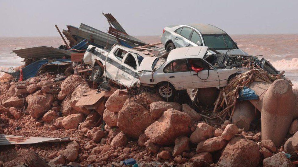 Вид разрушений в зонах бедствия после наводнений, вызванных ураганом Даниэль, опустошившим регион в Дерне, Ливия - 11 сентября 2023 г.