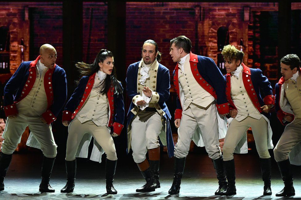 Lin-Manuel Miranda and the US cast of Hamilton perform during the Tony Awards in New York in 2016