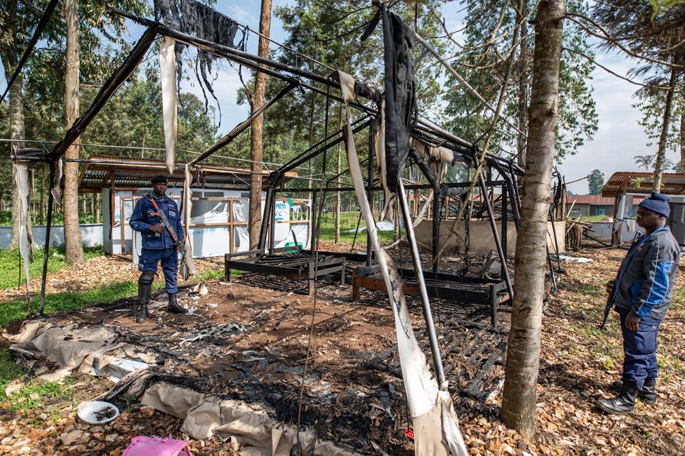 A treatment centre burned in Katwa, near Butembo