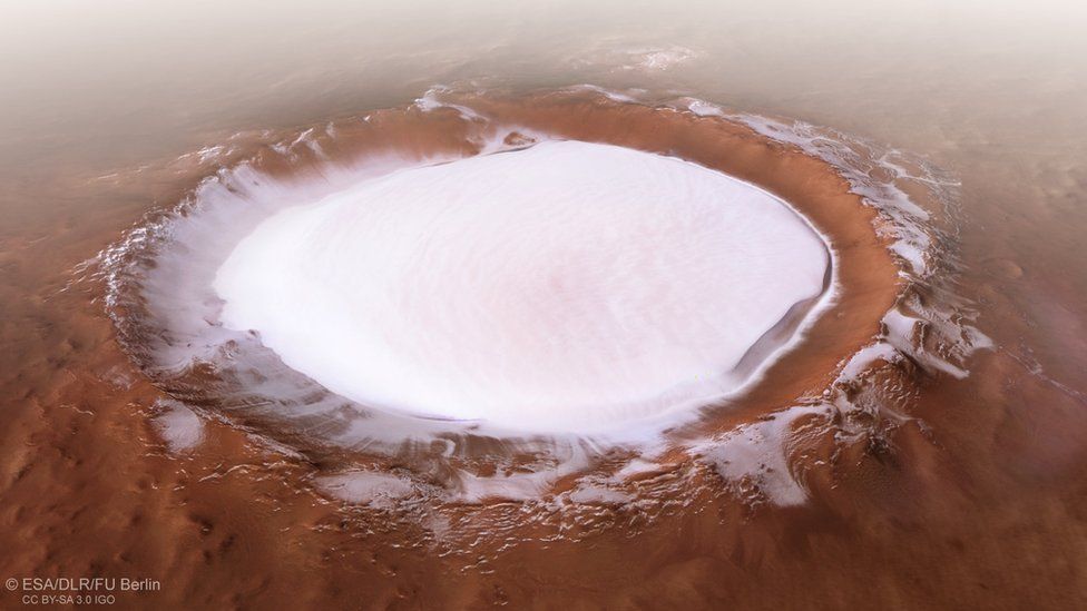 A picture of the Korolev crater on Mars released by the European Space Agency