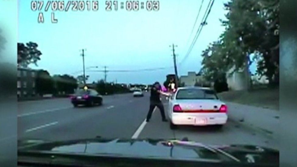 A still photo from a dashcam footage showing the fatal policing shooting of Philando Castile.