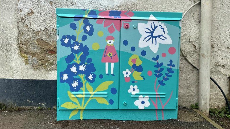 Metal box painted with female figures and flowers