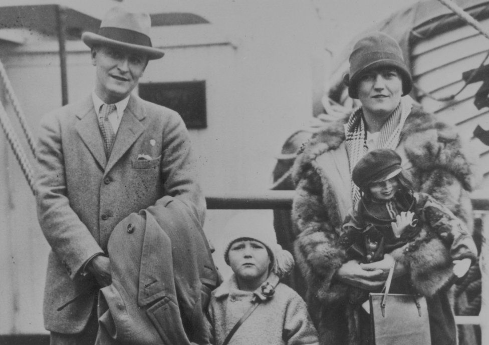 American novelist F Scott Fitzgerald (Francis Scott Key Fitzgerald, 1896-1940) with his wife, Zelda, and daughter on a liner's deck