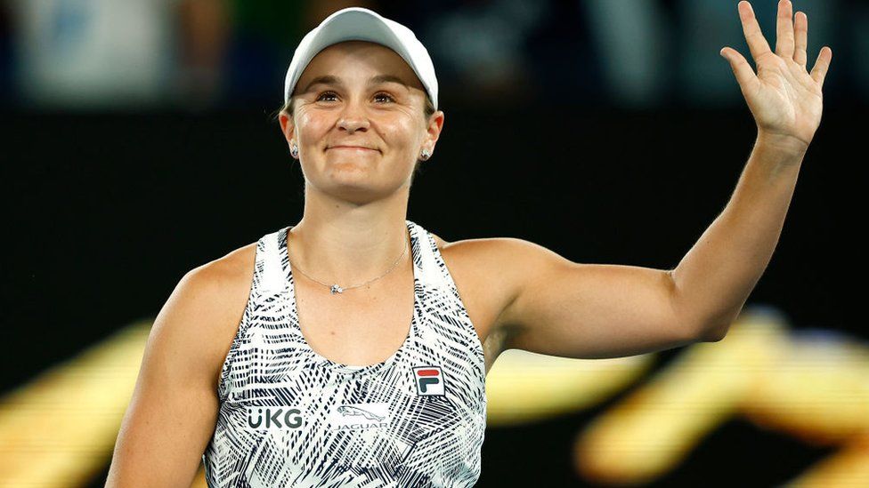 Ashleigh Barty of Australia celebrates after winning her third round singles match against Camila Giorgi of Italy during day five of the 2022 Australian Open at Melbourne Park on January 21, 2022 in Melbourne, Australia