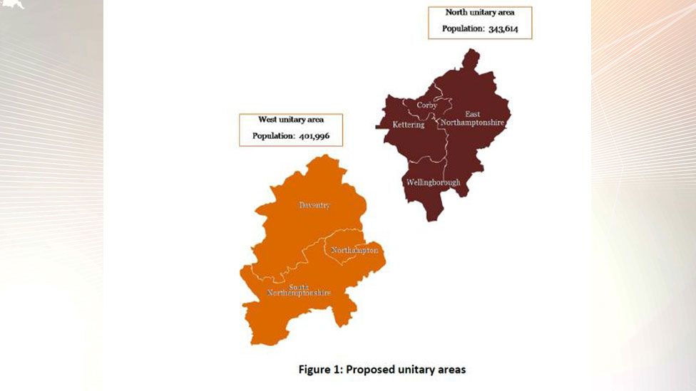 Northamptonshire's proposed unitary councils