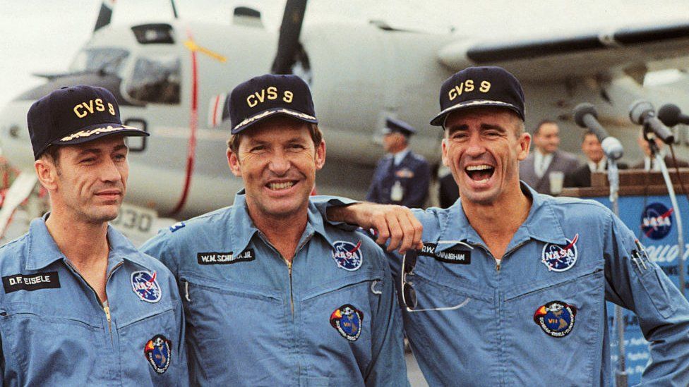 From left: Donn Eisele, Captain Walter Schirra and Walter Cunningham