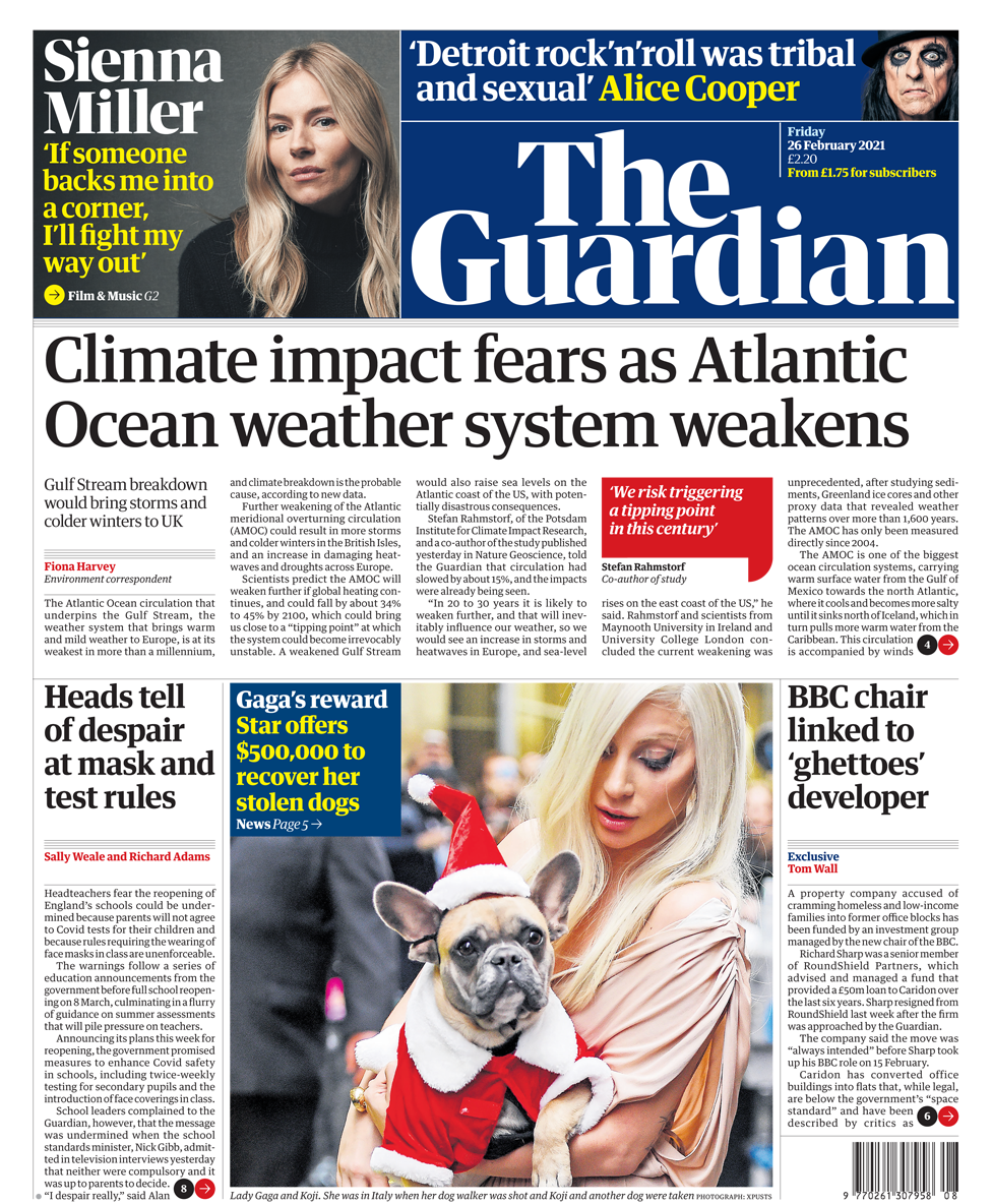 Guardian front page