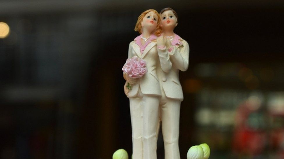 Wedding cake figures two women in same-sex marriage