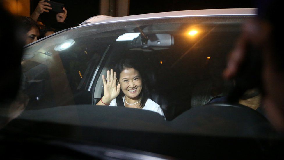 Keiko Fujimori arrives at Lima's Centenario hospital to visit her father, 24 December