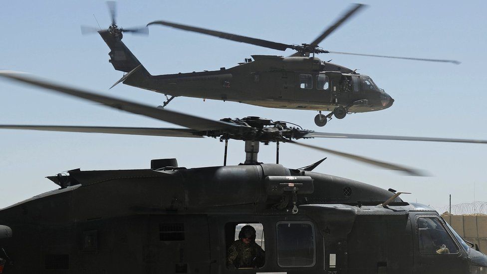 Helicopters of 10th Combat Aviation Brigade at Forward Operating Base Ghazni, Afghanistan on May 17, 2013