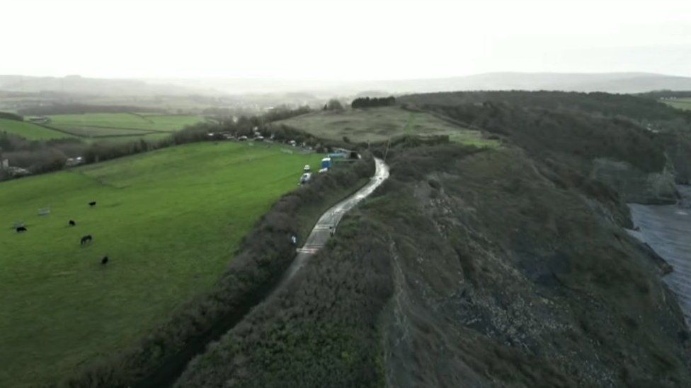 An overhead image of the coastal road - the B3191 Cleeve Hill