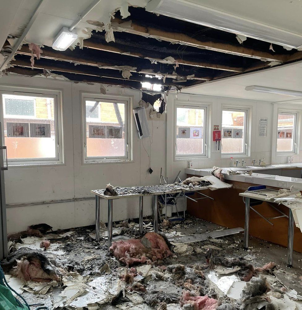 Damage to a mobile classroom at Daubeney Academy in Kempston