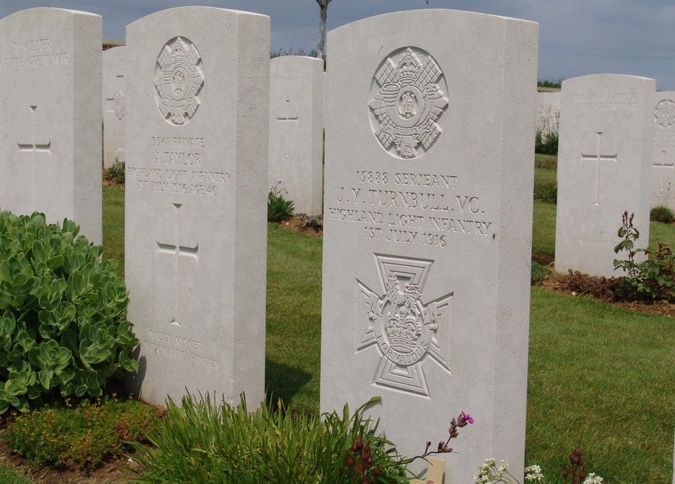 Two headstones to two soldiers who died on the same day of the battle of the Somme.
